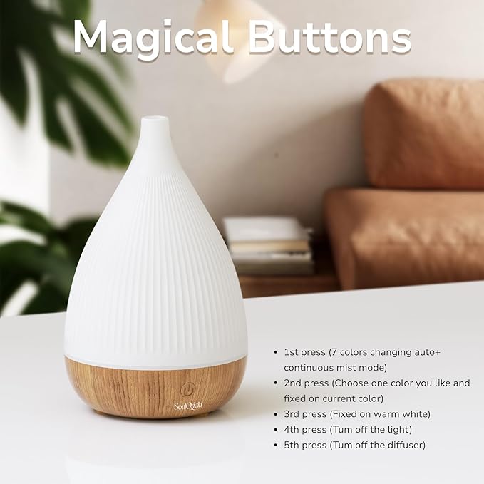 Ultrasonic Essential Oil Diffuser, Home Fragrance Aroma Diffuser with Auto Shut-Off, 8-Color Night Light & Ultra-Quiet Operation, BPA-Free Portable Aromatherapy Humidifier for Home (Light) - Image 7