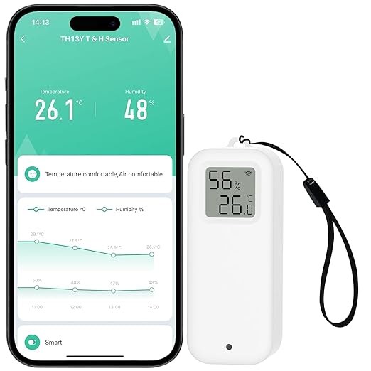 PHOVOLT WLAN Thermometer Hygrometer Sensor, Wireless Smart Temperature and Humidity Digital Display Monitor, with Remote App Notification Alert for Home, Greenhouse(1pack) by PHOVOLT