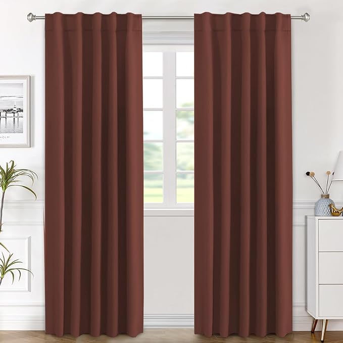 H.VERSAILTEX Blackout Curtains Thermal Insulated Window Treatment Panels Room Darkening Blackout Drapes for Living Room Back Tab/Rod Pocket Bedroom Draperies (2 Panels, Rust, 42 x 84 Inch) by HVERSAILTEX