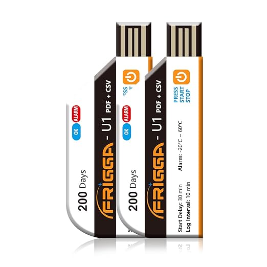 Frigga 2 Pack Temperature Data Logger Single Use Temperature Recorder 28800 Points USB Temperature Loggers High Accuracy 200 Days Cold Chain Transportation with PDF CSV Report, U1 by Frigga