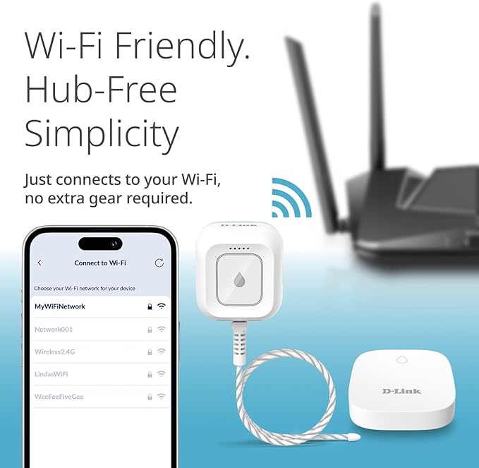 D-Link Next-Gen WiFi Water Leak Detector Starter Kit with 2 sensors—Loud 100 dB Sound Alarm—App Alert—LED Strobe Light—No Hub Required—Works with Google—1000ft Ultra-Long Range—Expandable (SW-A11KT) - Image 8