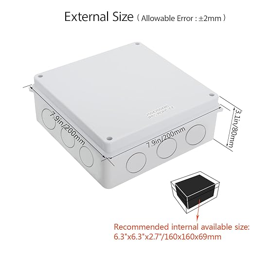 LeMotech Junction Box, Electrical Box IP65 Water Resistant Dustproof ABS Plastic Project Enclosure for Electronics White 7.9 x 7.9 x 3.1 inch - Image 2