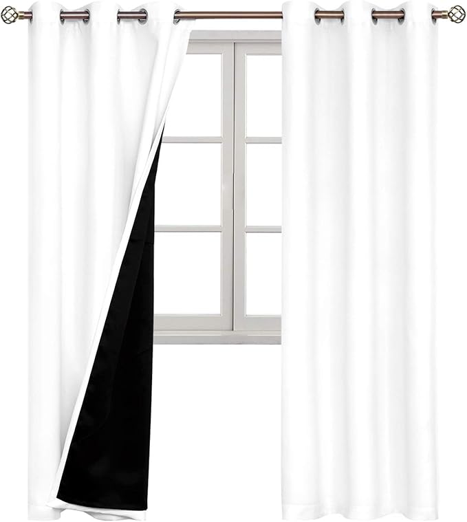 BGment Thermal Insulated 100% Blackout Curtains for Bedroom with Black Liner, Double Layer Full Room Darkening Noise Reducing Grommet Curtain (42 x 84 Inch, Pure White, 2 Panels) - Image 8
