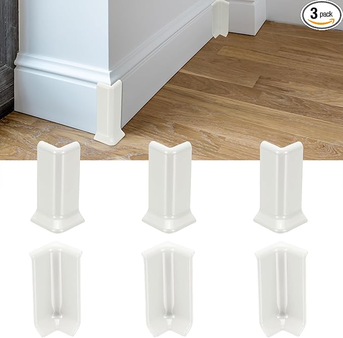 uxcell Self Adhesive Baseboard Corner Blocks, 3.23 Inch Wall Edge Corner Protector 3 Inside + 3 Outside Corners-Connector for Wall Floor Furniture Edge(White) by uxcell
