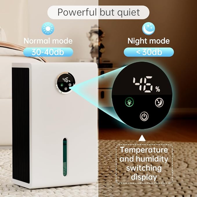 Dehumidifier for Home 1000 sq.ft 120 Ounce Energy Saving and Tank Quiet with 7 Colors LED Light WithTouch Screen Portable Home for Bedroom Bathroom Basement - Image 6