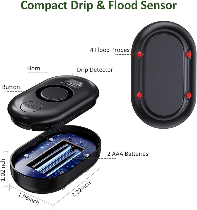 5 Pack WD60 Water Leak Detectors for Home, 100dB Water Sensor Alarm for Basement, Leakage Detection Device for Pipe/Drain/Under Sink Drip, Floor Flood in Bathroom/Kitchen/Toilet/Laundry Room, Black - Image 2