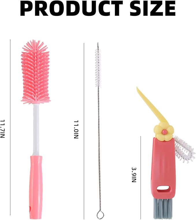 3 Pack Cleaner Brush Kit for Stanley, Bottle Cleaner Brush Set with Straw Brush Cleaner and Cup Lid Cleaning Brush for Stanley Cup, Tumbler Cups, Drinking Glass (Pink) - Image 2