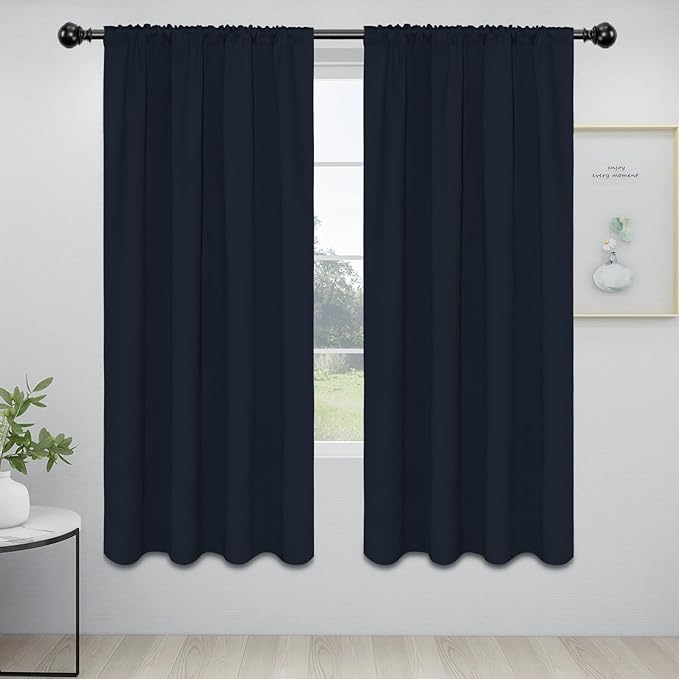 Easy-Going Rod Pocket Blackout Curtains for Bedroom, Room Darkening Window Curtains for Living Room, Thermal Insulated Noise Reduction Solid Window Drapes, 2 Panels(42x72 in, Navy) by Easy-Going