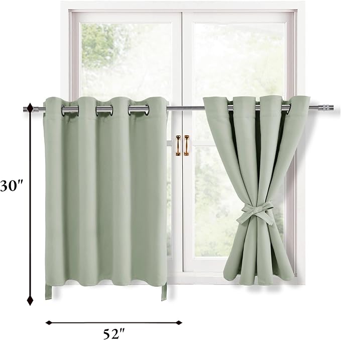 Hiasan RV Blackout Curtains for Bedroom, 52 x 36 Inches Long - Thermal Insulated & Light Blocking Window Curtains for Living Room/Kids Room, 2 Drape Panels Sewn with Tiebacks, Seafoam Green - Image 7