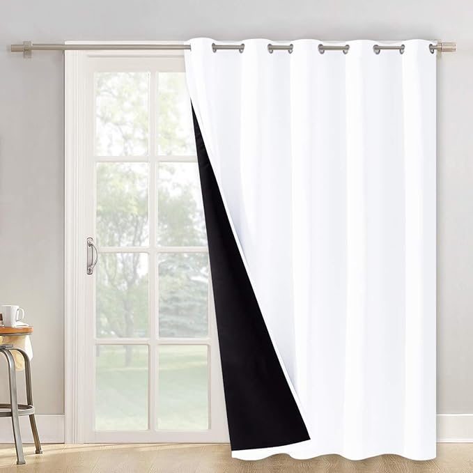NICETOWN Full Shading Curtains for Patio Door, Super Heavy-Duty Thermal Backing Sliding Glass Door Drape, Privacy Assured Window Treatment(70 inches W x 84 inches L Each Panel, White) by NICETOWN