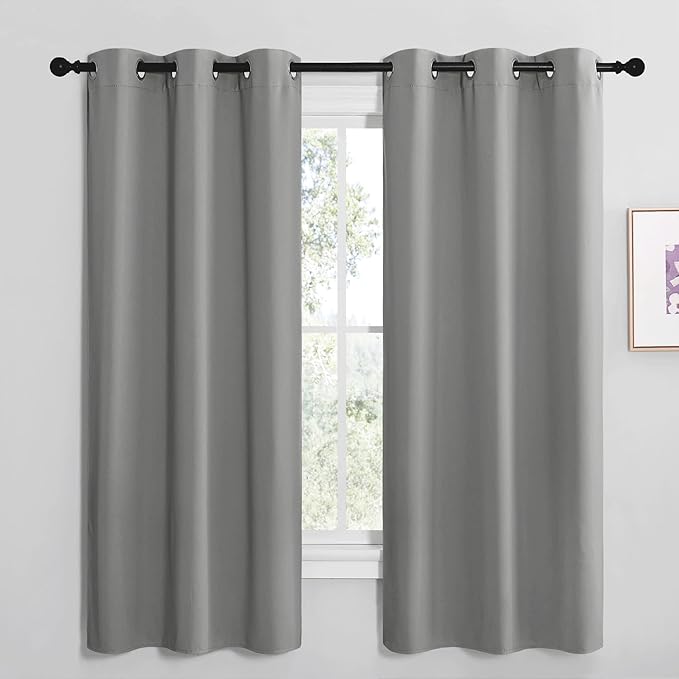 NICETOWN Thermal Insulated Grommet Blackout Curtains, Kids Window Drape Panel for Nursery, Privacy Short Curtains (Silver Grey, 2 Panels, W42 x L68 -Inch) by NICETOWN