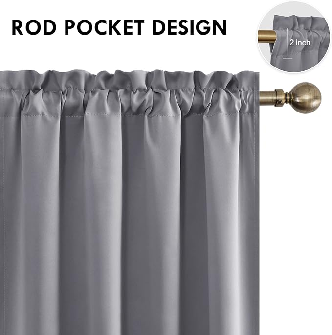 DWCN Grey Room Darkening Blackout Curtains - Thermal Insulated Privacy Energy Saving Window Curtain Drapes 52 x 45 inch Length, Set of 2 Bedroom Living Room Curtains - Image 4