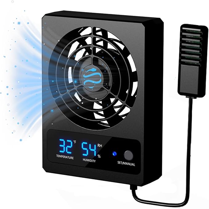 Reptile Ventilation Fan with Humidity Control & High Temp Alarm, Smart Hygrometer for Bearded Dragon, Leopard Gecko, Snake Tank – Quiet Fan with Dual LED Display for Reptile Enclosure by Unknown