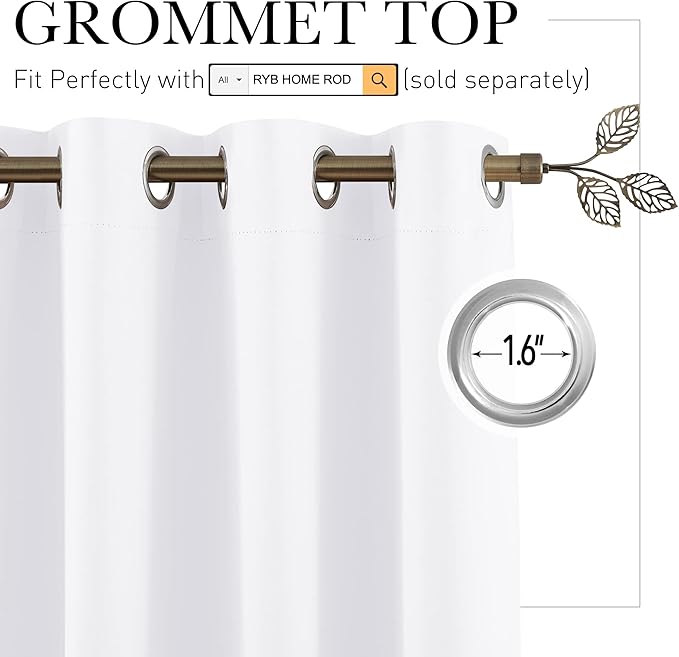 RYB HOME Room Dividers Curtain Privacy 50% Light Block Energy Efficiency Wall Partition Screens for Shared Bedroom Dining Patio Door Home Office Clinic Hospital, 1 Pc, Pure White, W 12.5ft x L 9ft - Image 2