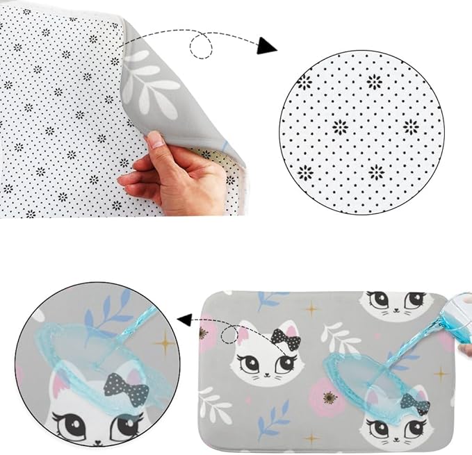 Cute Pet Animal Kitten Bow Runner Rug Bathroom Toilet Rugs Foot Mat Mats for Bathroom Anti Mold Water Absorption Non-Slip Rubber Backing Hot Tub Accessories Girls Cozy Home Boho Decor 18X30in - Image 4
