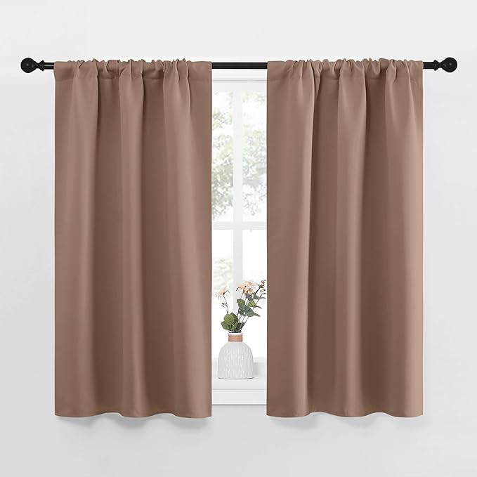 NICETOWN RV Blackout Curtains for Camper Windows, Window Treatment Thermal Insulated Rod Pocket Small Blackout Draperies/Drapes for Bedroom/Kitchen (Cappuccino, Set of 2, 29" Wide by 40" Long) by NICETOWN