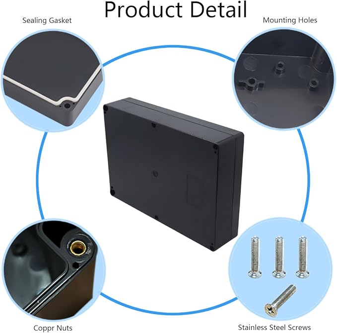 Project Box IP65 Waterproof Junction Box ABS Plastic Black Electrical Boxes DIY Electronic Project Case Power Enclosure 10.35x7.17x2.36 inch (263x182x60 mm) - Image 5