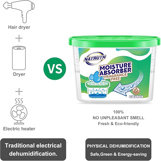 NATRUTH Moisture Absorber boxes, Unscented 500ml(6 PACKS)*10.5OZ Closet Dehumidifier, Eradicate Odor Moisture Absorbers Bucket,Dehumidifier for Closet,Bathrooms, Kitchen & Study, Boats,RVs (Green) - Image 3