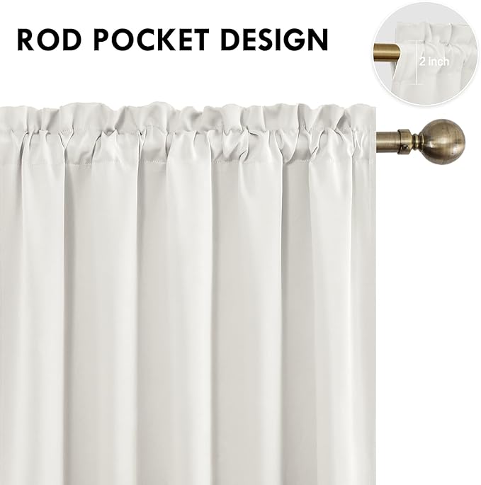 DWCN Blackout Curtains for Living Room Thermal Insulated, Energy Saving & Noise Reducing Bedroom Curtains, Ivory, W 70x L 63 Inch, Set of 2 Rod Pocket Curtain Panels - Image 4