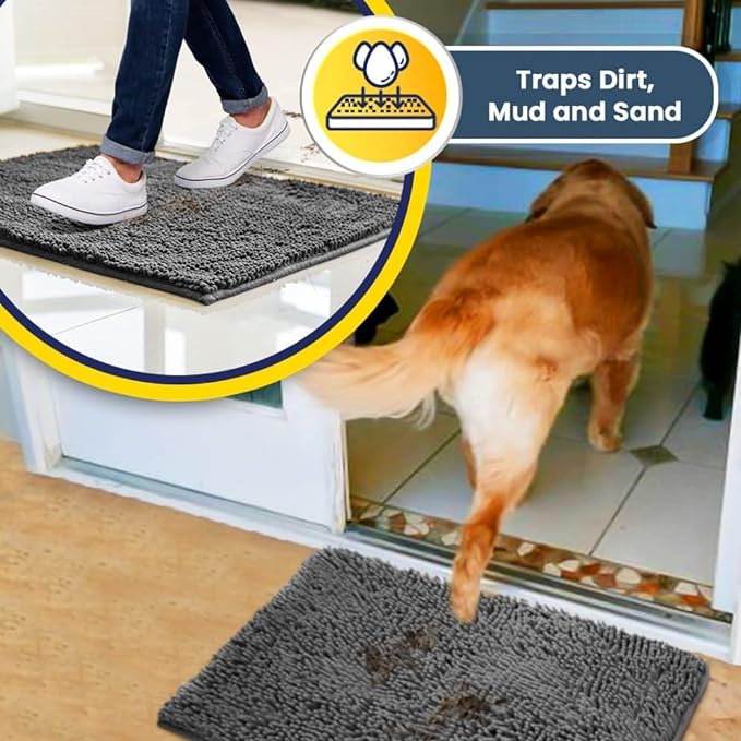 Muddy Mat® Pack of 3 Highly Absorbent Microfiber Dog Door Mat and Pet Rug, Non Slip Thick Washable Area Mat Soft Chenille for Kitchen Bathroom Bedroom and Outdoor - Grey Small, Medium & Large - Image 3