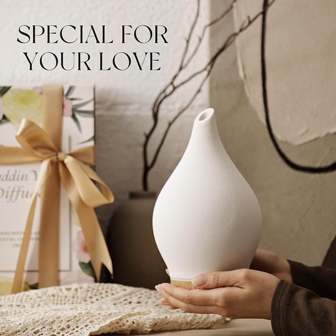 Porseme 150ml Essential Oil Diffuser Ceramic Color Changing Aroma Air Diffusers Aromatherapy Ultrasonic Cool Mist Humidifier 6 Running Hours for Spa Office Sleeping Yoga (White Ceramic) - Image 6