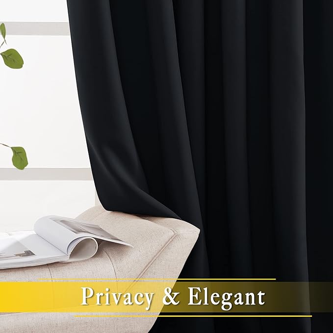 NICETOWN Black Out Living Room Curtain 118 inches Long, Grommet Thermal Insulated Room Darkening Window Treatment for Bedroom/French Door, Black, W80 x L118, 1 Panel - Image 6