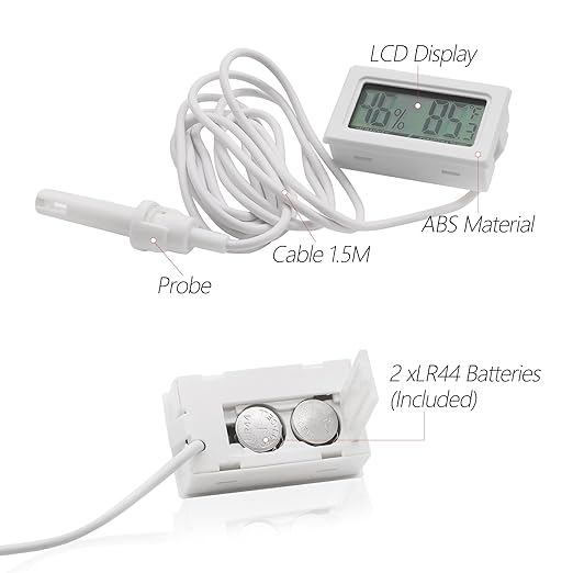 Digital Probe Thermometer Hygrometer for Reptiles - 2-in-1 Terrarium Monitor with Instant Reading, Mini Design for Turtle Tank/Lizard Cage/Aquarium Habitat (White) - Image 3
