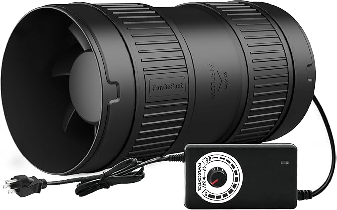 4 Inch Inline Duct Fan 130CFM Airflow with Stepless Speed Control Low Noise Energy Saving Ventilation Booster Fan for Grow Tents,Workshops,Basements by FanGoFast
