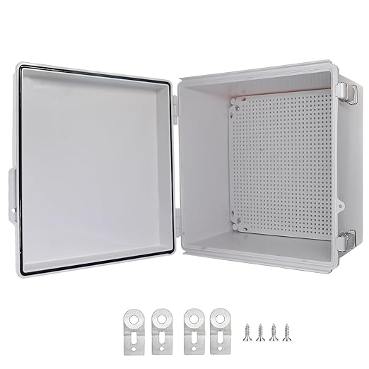 Waterproof Junction Box, ABS Plastic Electrical Box with Stainless Steel Latch, Hinged Cover Electric Project Enclosure Box with Mounting Plate, Wall Brackets 11.8"x11.8"x7.1" by LuSumtly