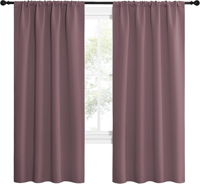 NICETOWN Dry Rose Blackout Curtains for Living Room - Triple Weave Home Decoration Thermal Insulated Solid Rod Pocket Blackout Drapes for Bedroom(Set of 2, 42 x 72 Inch) - Image 2