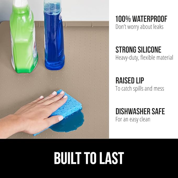 GORILLA GRIP Waterproof Silicone Under Sink Mat with Raised Lip for Kitchen and Bathroom, 34 x 22 in, Cabinet Shelf Liner Stay in Place Mats Dishwasher Safe Drawer Liner, Organizer Tray, Beige - Image 2