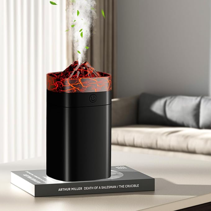Portable Mini Humidifier, 400ml Small Humidifier with 2 Modes Large Spray, USB Personal Desktop Humidifiers for Home Bedroom Office Travel with 7 Color LED Light, Auto-Off, Bass Work(Black-Crackle) by G-REGREATER