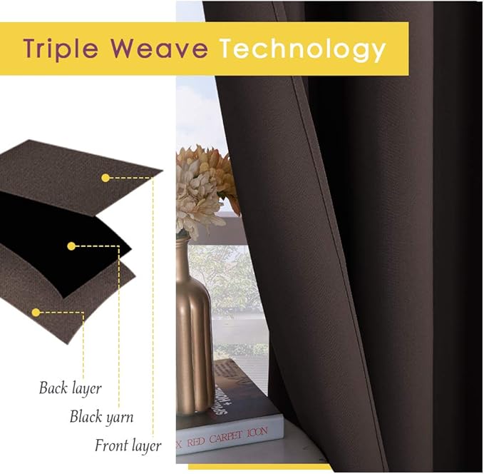 NICETOWN Blackout Curtain Panels for Bedroom Window, Triple Weave Microfiber Energy Saving Thermal Insulated Solid Grommet Blackout Draperies and Drapes (1 Pair, 34 inches by 63 Inch, Toffee Brown) - Image 3