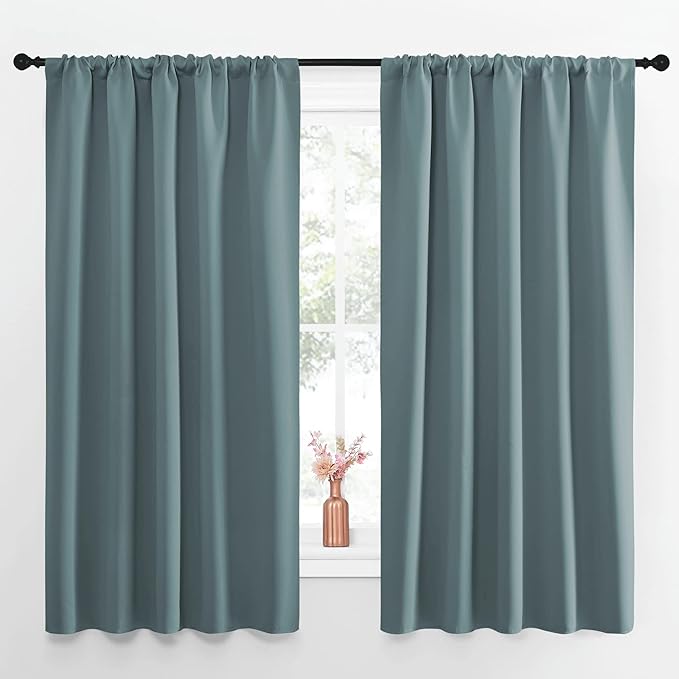 NICETOWN Greyish Blue Blackout Curtains Panels for Window, Thermal Insulated Rod Pocket Blackout Drapes/Draperies for Living Room (2 Panels, W52 x L63 inches) by NICETOWN
