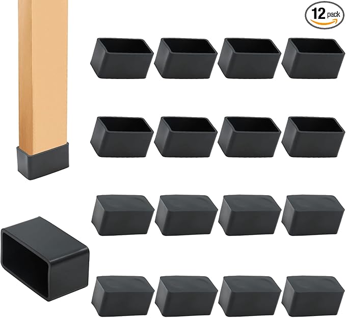 12PCS PVC Rectangle Rubber Chair Leg Tips Caps, 40mm x 20mm Table Foot Caps Black Furniture Foot Table Chair Leg End Cap, Anti-Slip Chair Leg Floor Protectors, Black by suiwotin