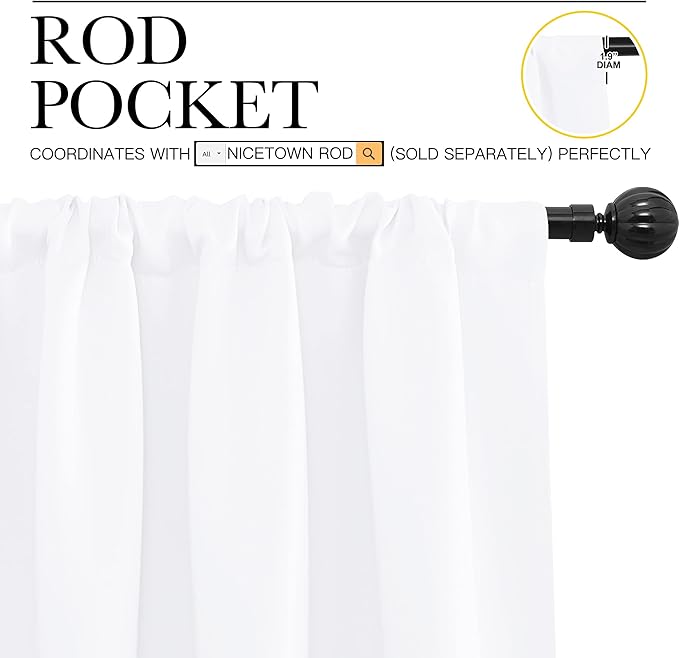 NICETOWN Kitchen Curtains, Short Home Decoration Curtains & Drapes, Small Window Draperies for Dining Room, Cupboard (White, 34 in x 54 in (W x L), Set of 2) - Image 3