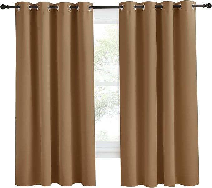 NICETOWN Blackout Curtain 57 inch Length, W55 x L57 Inch, Gold Brown, 8 Grommets Top, 1 Piece, Thermal Insulated Modern Window Treatment Soundproof Drape Panel for Bedroom/Living Room by NICETOWN