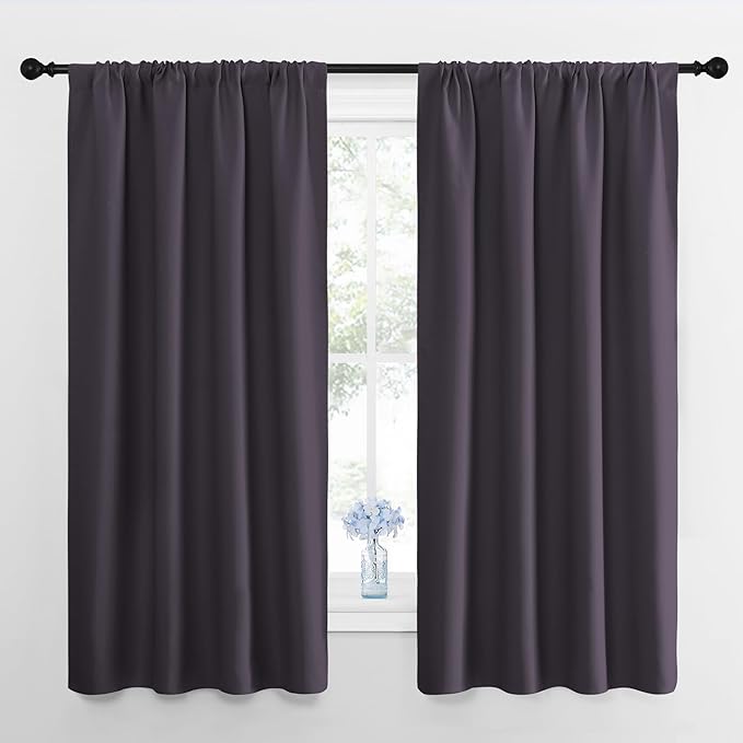 NICETOWN Kitchen Curtains, Short Blackout Drapes, Greyish Purple, 42" Wide by 54" Long, 2 PCs, Thermal Insulated Blackout Curtain Panels for Kids Room, Play Room by NICETOWN