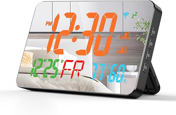 Walfront Tuya WiFi Digital Alarm Clock Desktop Clock Calendar Intelligent Thermometer Hygrometer with Clear LED Display for Bedroom, Bedside (Orange) by Walfront