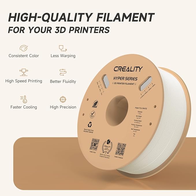 Official CREALITY Hyper PLA Filament 1.75mm, High Speed PLA 30-600mm/s 3D Printer Filament, Dimensional Accuracy +/-0.02mm, Fit Most FDM 3D Printers，1KG(2.2lbs) Spool White - Image 3