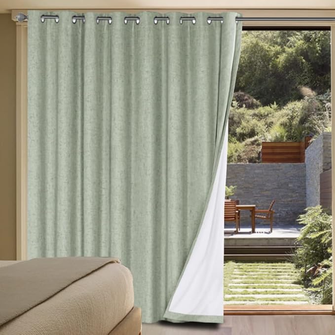 H.VERSAILTEX Linen Blackout Curtains Durable Thick Textured Linen Look 100% Blackout Patio Door Curtain Anti Rust Grommet Extra Wide Sliding Door Curtain Panel, W100 x L84 inch - Sage by HVERSAILTEX