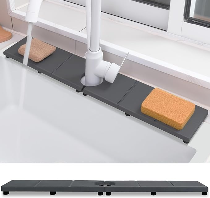 Fast Drying Faucet Mat for Kitchen Sink, Water Absorbent Diatomite Stone Sink Tray with Raised Feet, Kitchen Sink Splash Guard, Prevents Moisture Buildup, Durable Protector for Bathroom Counter by Unknown