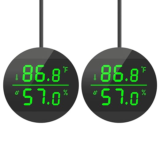 QZQ Reptile Thermometer and Humidity Gauge, LED Digital Thermometer Hydrometer, Reptile Tank Accessories for Bearded Dragon, Crested Gecko, Snake, Lizard, USB Power Supply (2 Pack Black) by QZQ