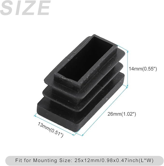 METALLIXITY Rectangle End Caps (26 x 13mm) 40Pcs, Plastic Rectangle Tube Inserts Threaded End Blanking Caps Protector - for Furniture Table Chair Legs, Black - Image 2