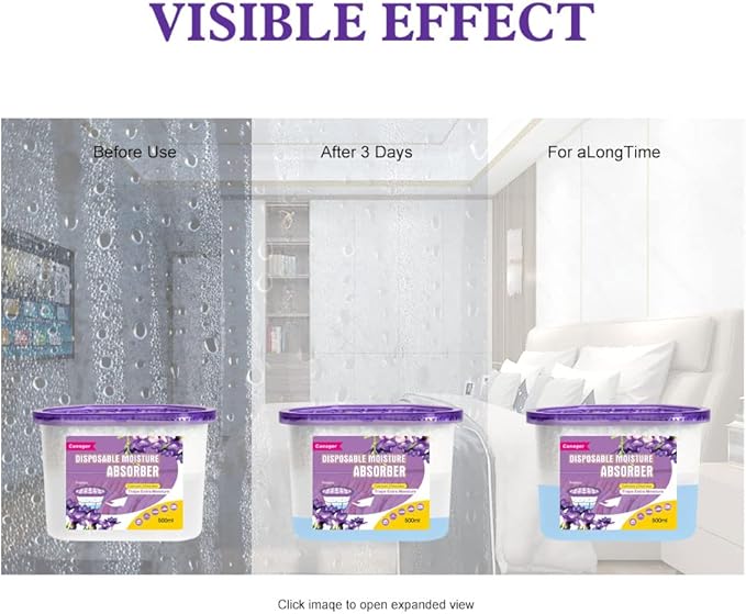 CANAGER Moisture Absorber Box-Odor Eliminator,Absorb Excess Moisture. Suitable for Wardrobe, Bedroom, Kitchen and Bathroom-6 Packs, Effectively Collect Water, Fresh Air,Freesia. Fuchsia - Image 6