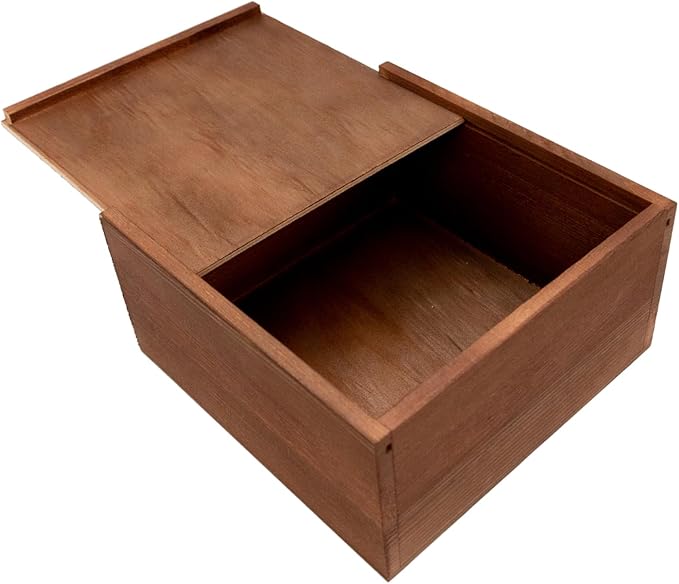 Large Wooden Box - 8x8x4 Inch Solid Wood Slide-Top Storage Box, Wooden Keepsake Chest with Lid, Decorative Wood Box for Jewelry Organizer, Photo Memory Storage, Vintage Home Decor by PIGANDTURTLE