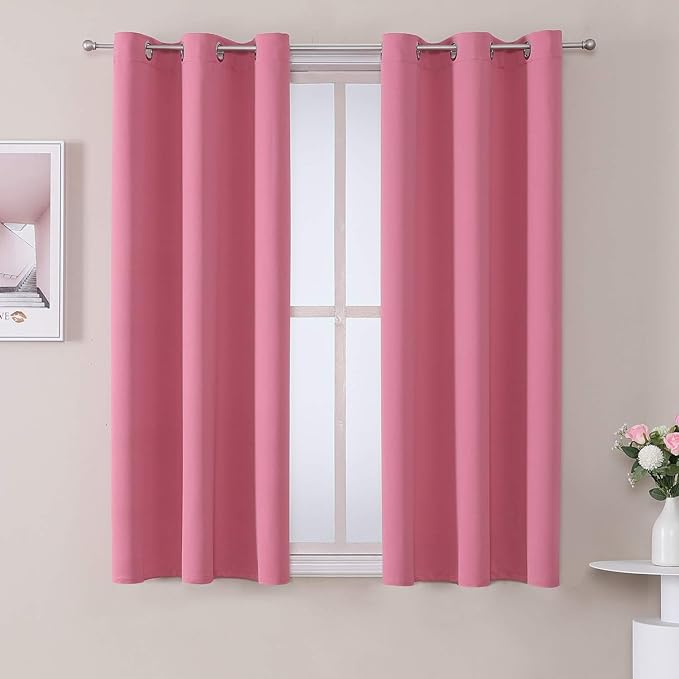 ChrisDowa Grommet Room Darkening Curtains for Bedroom and Living Room - 2 Panels Set Thermal Insulated Blackout Curtains (Pink, 42W x 63L) by ChrisDowa