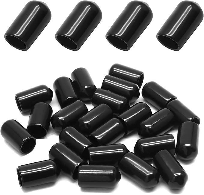 24 Pcs Round Rubber End Caps, 5/16" (8mm) ID Vinyl Flexible Screw Thread Protectors, Black Bolt End Caps for Metal Tubing Rod Bolt by Bonsicoky