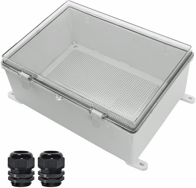 Zulkit Junction Box ABS Plastic Waterproof IP65 Electrical Boxes Hinged Shell Clear Cover Outdoor Universal Project Enclosure with Mounting Plate and Wall Brackets 15.4x11.4X 6.3inch (390x290x160 mm) by Zulkit
