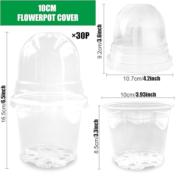 Transparent Nursery Pots 4Inch with Humidity Domes for Seeds Starting, Clear Plastic Plant Pots with Drainage Holes (4Inch, 30Pcs,Clear Pots with Lids) - Image 5